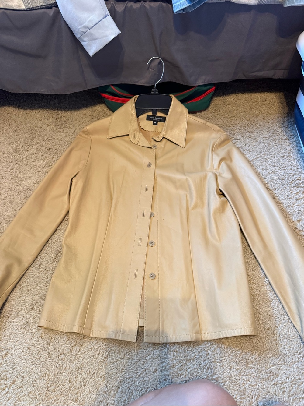 Women’s Tan Leather Button-Front Jacket